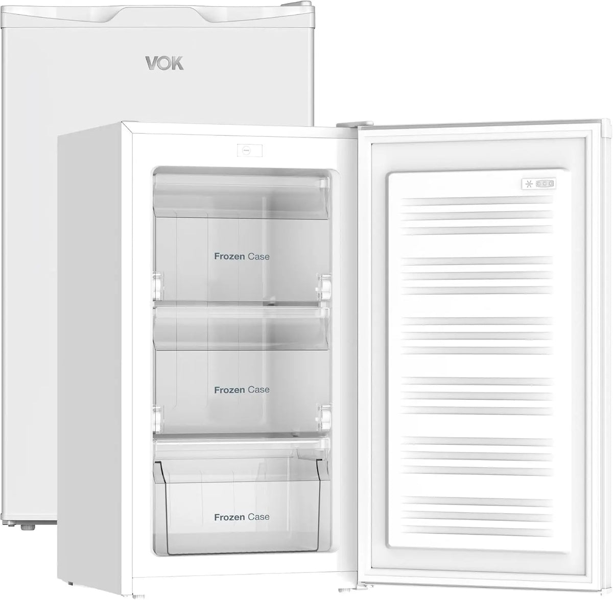 Congelador VOK Vertical Sobremesa Table Top Mini 63 L, Clase E, Puerta Reversible, Estático, Control Mecánico, Blanco