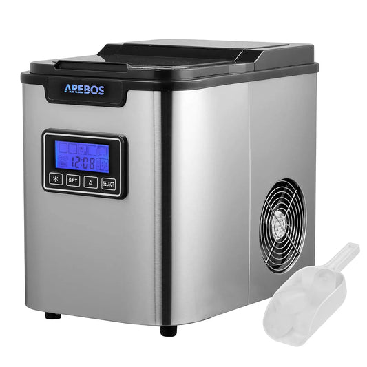 Arebos Máquina de cubitos de hielo acero inoxidable, plata