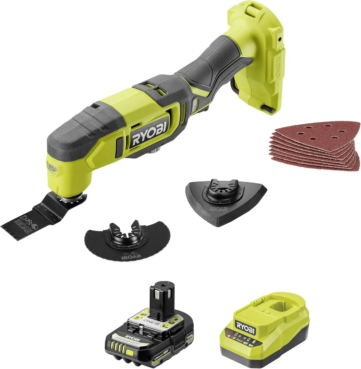 Ryobi Multitool 18V One+ - Corte de madera metal PVC, lijado precisión, renovación, placa, parquet, verde