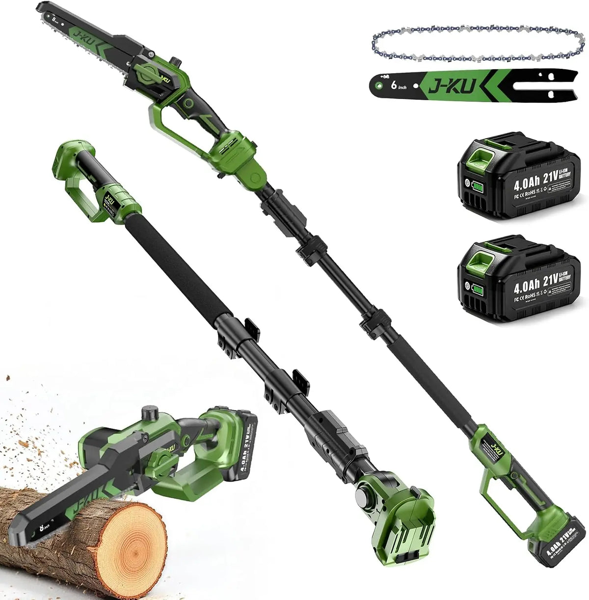 Motosierra J-KU de Pértiga para Poda, Mini Motosierra 2 en 1, 20/15 cm, negro