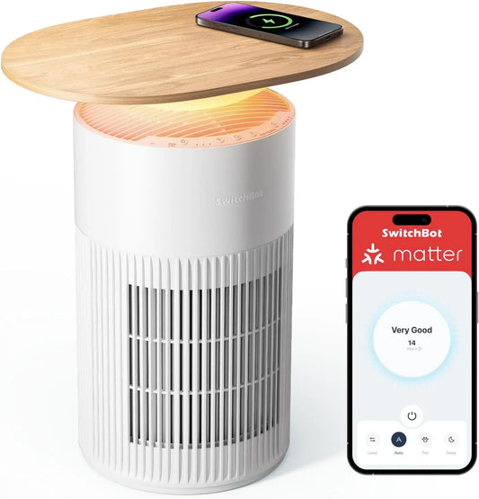 Purificador de aire SwitchBot Con App Y Luz Nocturna, CADR 400m³/h Hasta 83㎡, Filtro HEPA Elimina 99.97% De Moho, Polvo, Polen, gris