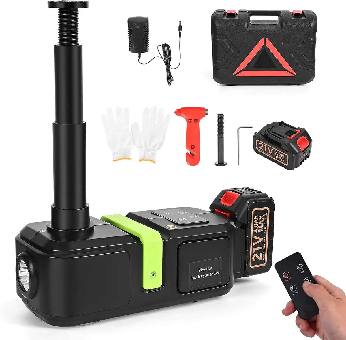 Gato hidráulico HIUYRFS eléctrico 5T, Gato eléctrico con batería de 4.0Ah, Rango de elevación 15-53cm, negro