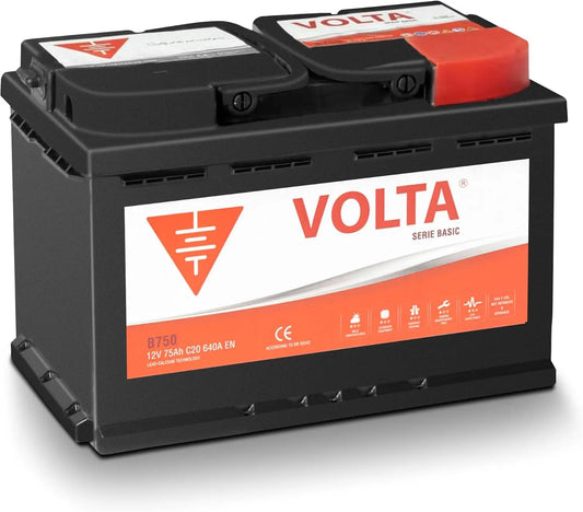 Batería de automóvil Volta baterías Bateria de Coche 75Ah 640A - Volta básico B750D - Borne +Dcha, negro