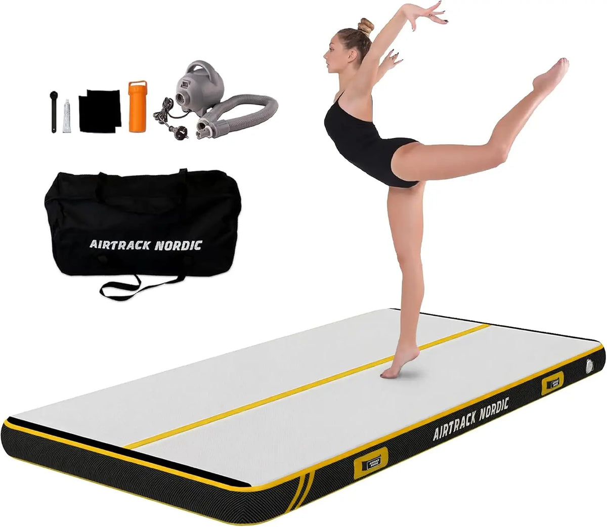 AIRTRACK NORDIC Carbon Air Track Tumble Track 3-8m con bomba de aire eléctrica, colchoneta de gimnasia inflable para el hogar, blanco
