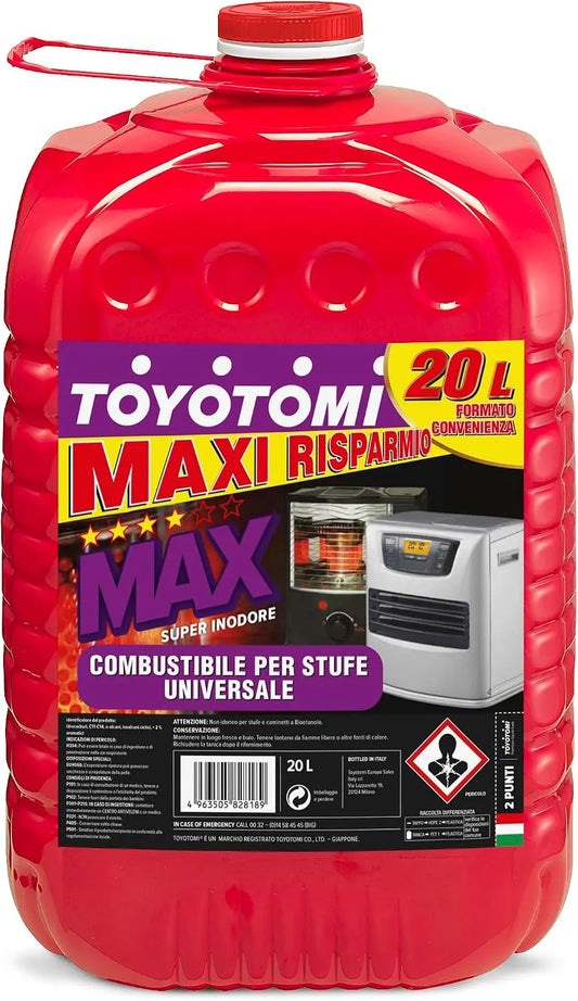 Toyotomi MAX20L Super Pure, Combustible compatible con todas las estufas eléctricas o mecánicas, Excelencia japonesa, Maxi ahorro de 20 litros, rojo