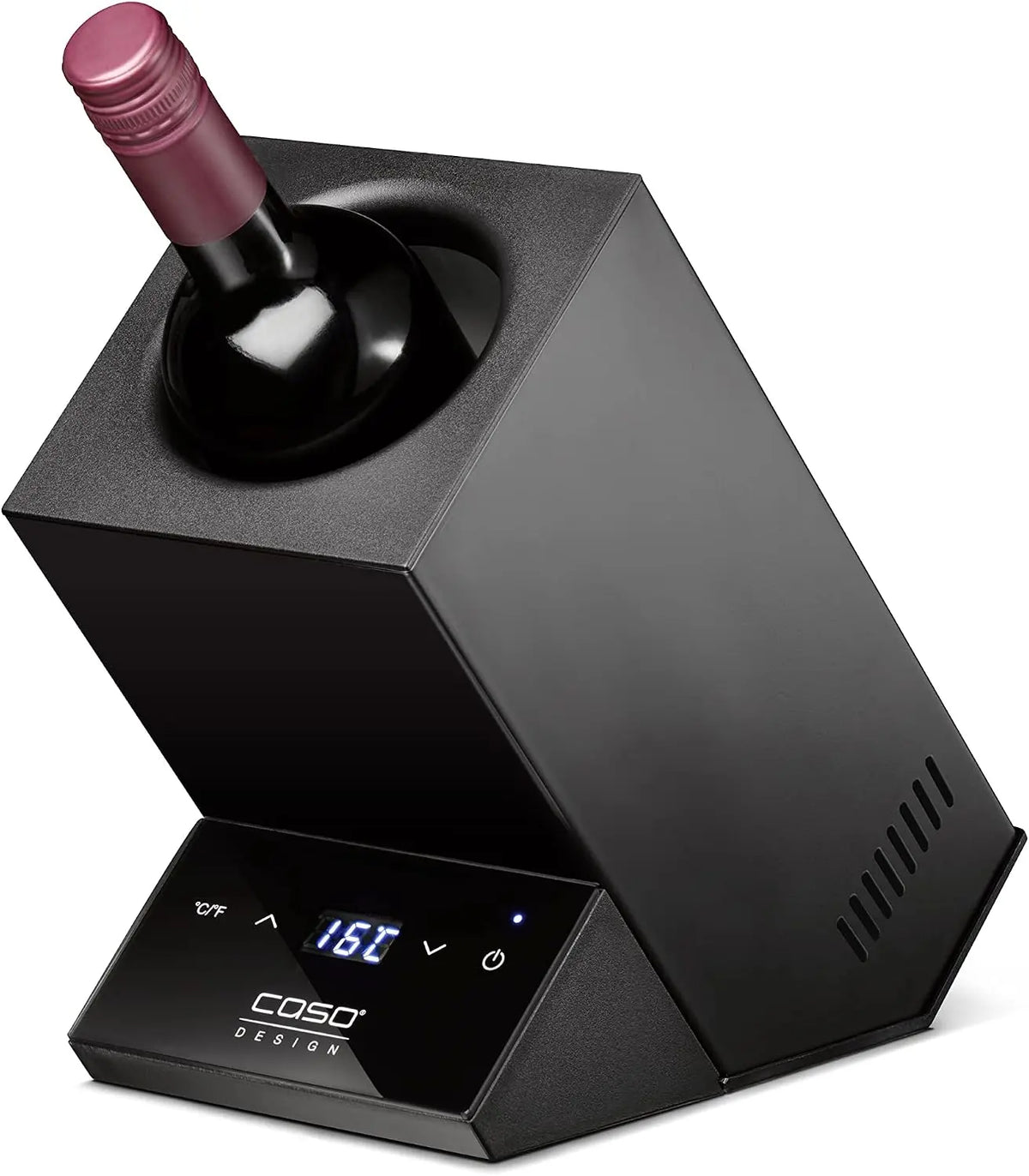 Caso WineCase One negro - Enfriador de vino para una botella, rango de temperatura de 5 - 18 °C, para botellas de hasta 9 cm de diámetro, negro