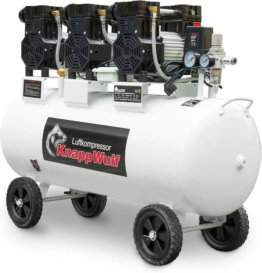 Compresor KnappWulf KW2200 Compresor de aire silencioso 8 bar Compresor de aire comprimido Compresor de aire 100 l Caldera 3300 W 590 l/min Sin, gris