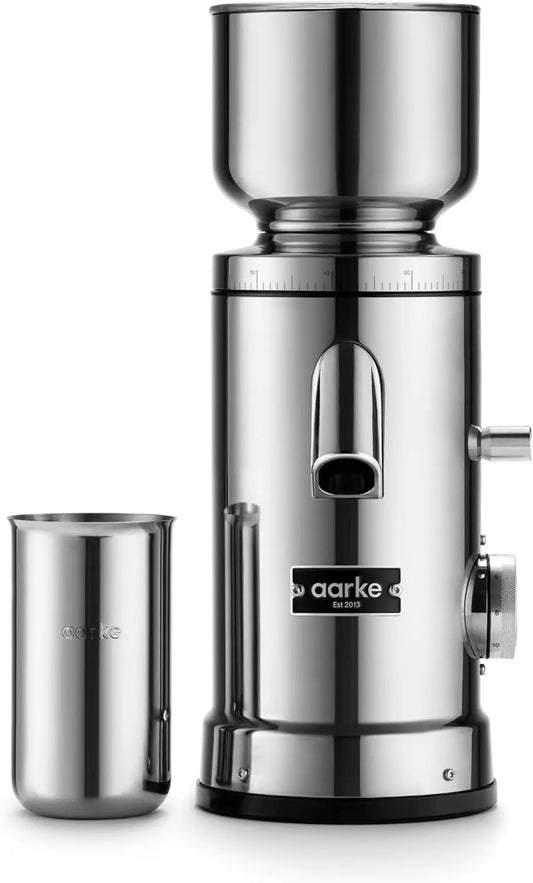 Molinillo de café aarke eléctrico Aarke: molinillo de café de acero inoxidable con nivel de molienda ajustable, discos de molienda de 64 mm, plata
