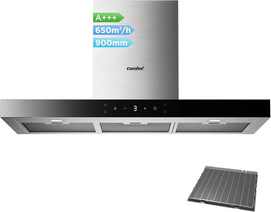 Campana extractora Comfee ' Campana extractora 90 cm Clase A+++ TSHM77SS-90 650 m³/h acero inoxidable campana de cocina con LED, plata