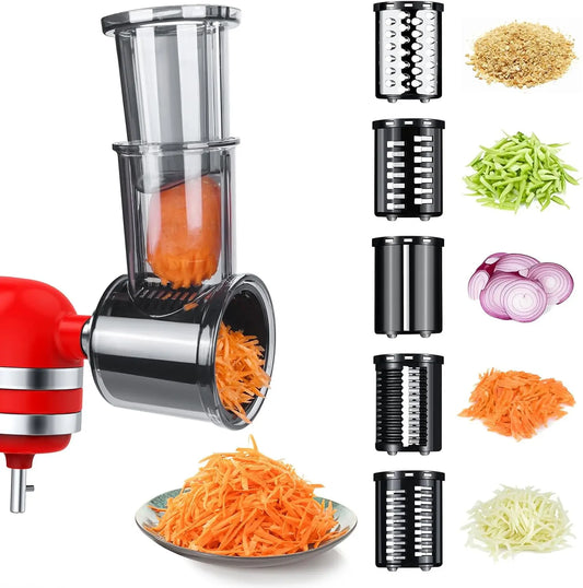 Batidora MMOBIEL Accesorio Rebanadora Trituradora para KitchenAid Batidora de Pie - Rallador de Queso, Picadora de Verduras, gris