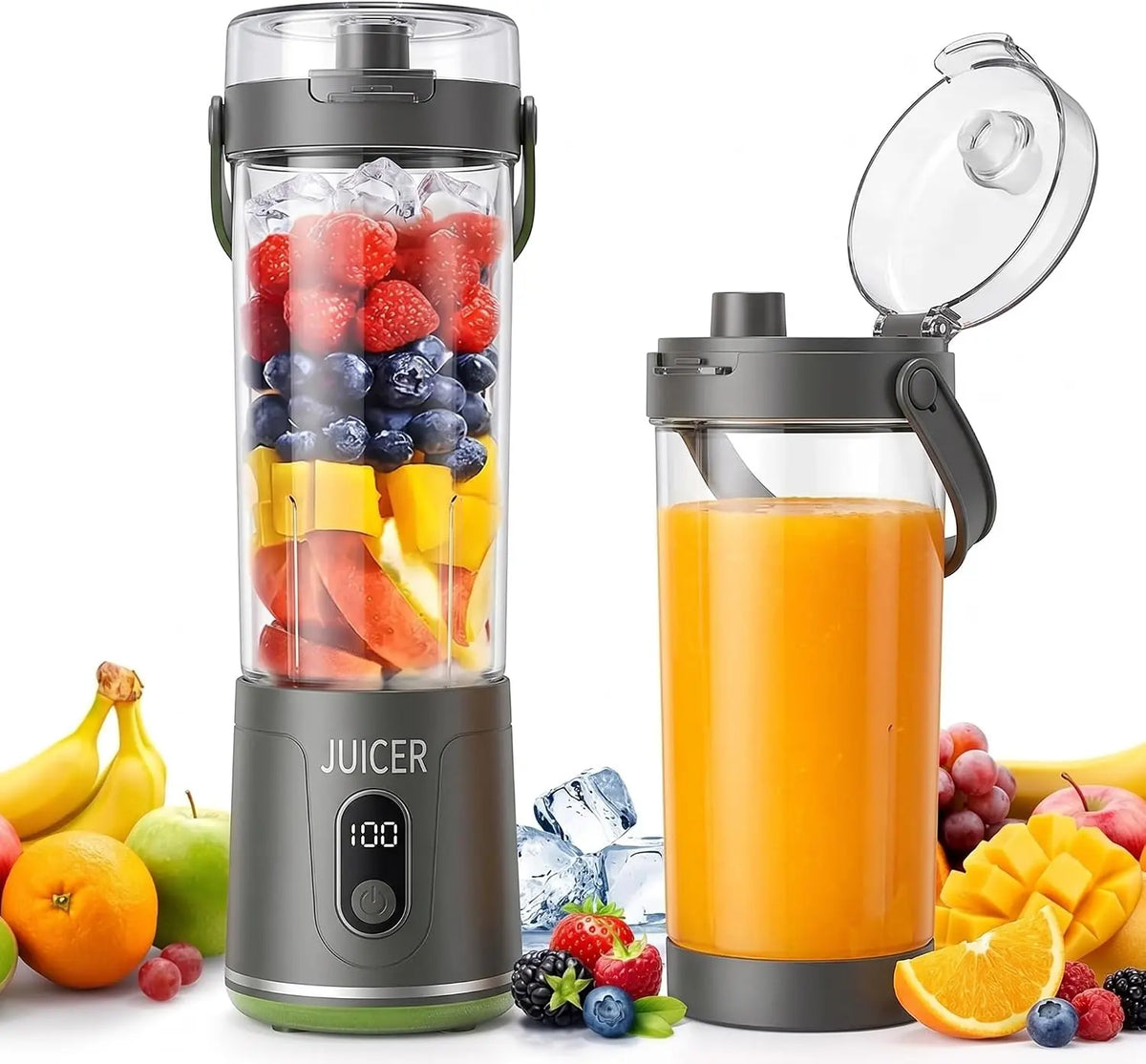 Batidora Homirty Licuadora Portátil para Smoothies - Minipicadora de 650 ml Potente 20000 RPM, gris