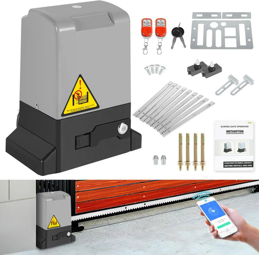 Puerta Hebitod Motor Puerta Corredera 550W 1200KG Motor para Puerta Corredera Smart WiFi Accionamiento Eléctrico De Puerta con 4M Cremallera, gris