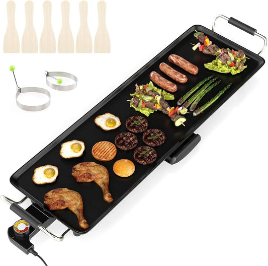 Parrilla eléctrica COSTWAY Plancha Electrica para Cocinar,XXL, 68,7x22,5cm, Grelhador eléctrico 1800w, 4 Ajustes de Temperatura, negro