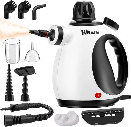 Limpiador a vapor Klona hogar, portátil limpiador, con 10 accesorios, negro
