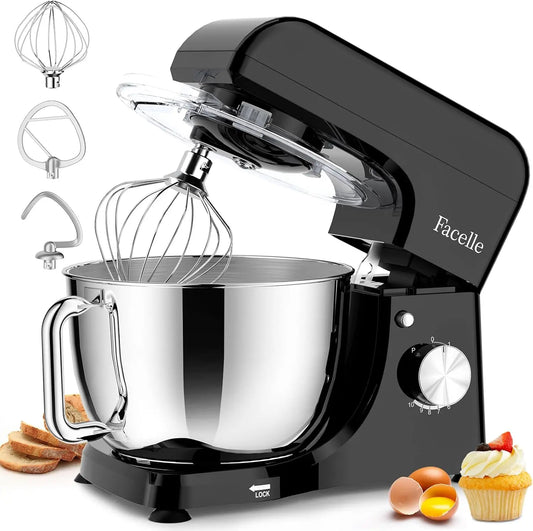 Batidora Facelle Amasadora 1500W, Bol de Acero Inoxidable 5,5L, 10 Velocidades, negro