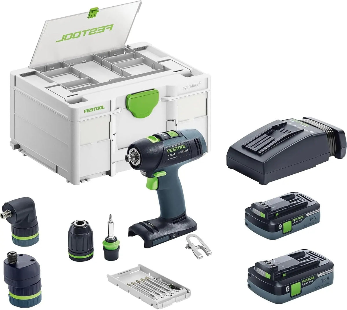 Atornillador Festool T 18+3 HPC 4,0 I-conjunto Taladro Atornillador a Batería 18 V, gris