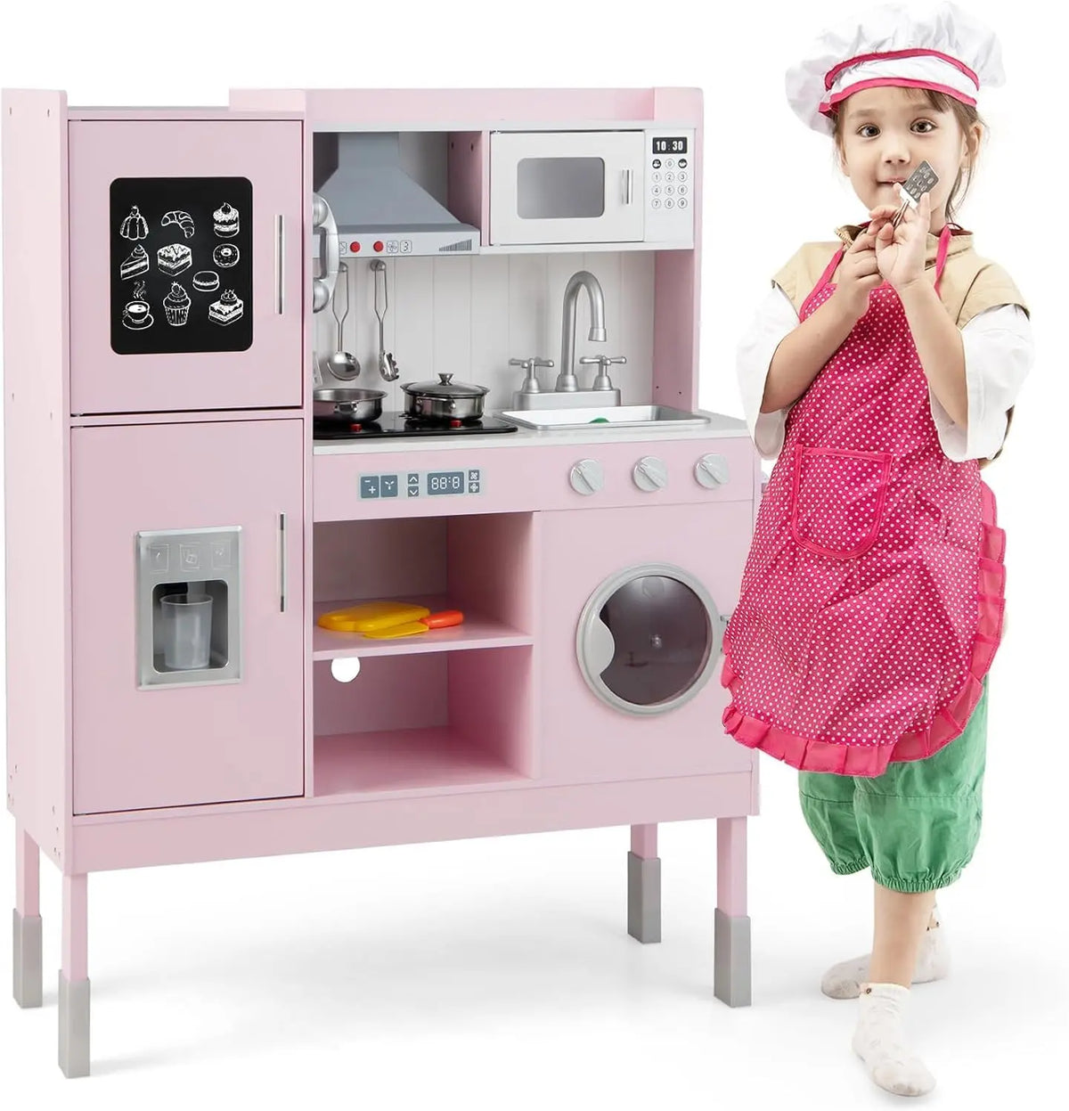 Cocina de juguete RELAX4LIFE Cocina Juguete con 16 Accesorios y Altura Ajustable 97/101/103cm, Cocinita Infantil con Luces y Sonidos Reales, rosa
