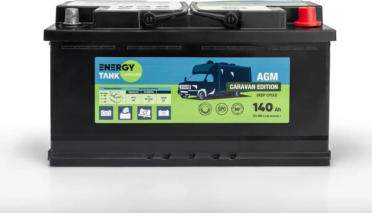 Batería agm EnergyTank 12V 140Ah de Ciclo Profundo para Camper, Caravana y Barco, negro