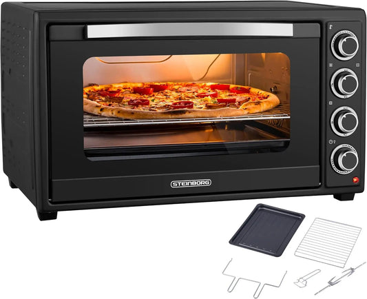 Horno Steinborg Mini horno de 60 litros con aire caliente y picos, horno de mesa grande XXL de 2000 W, 100 - 230 °C, temporizador de 60 minutos