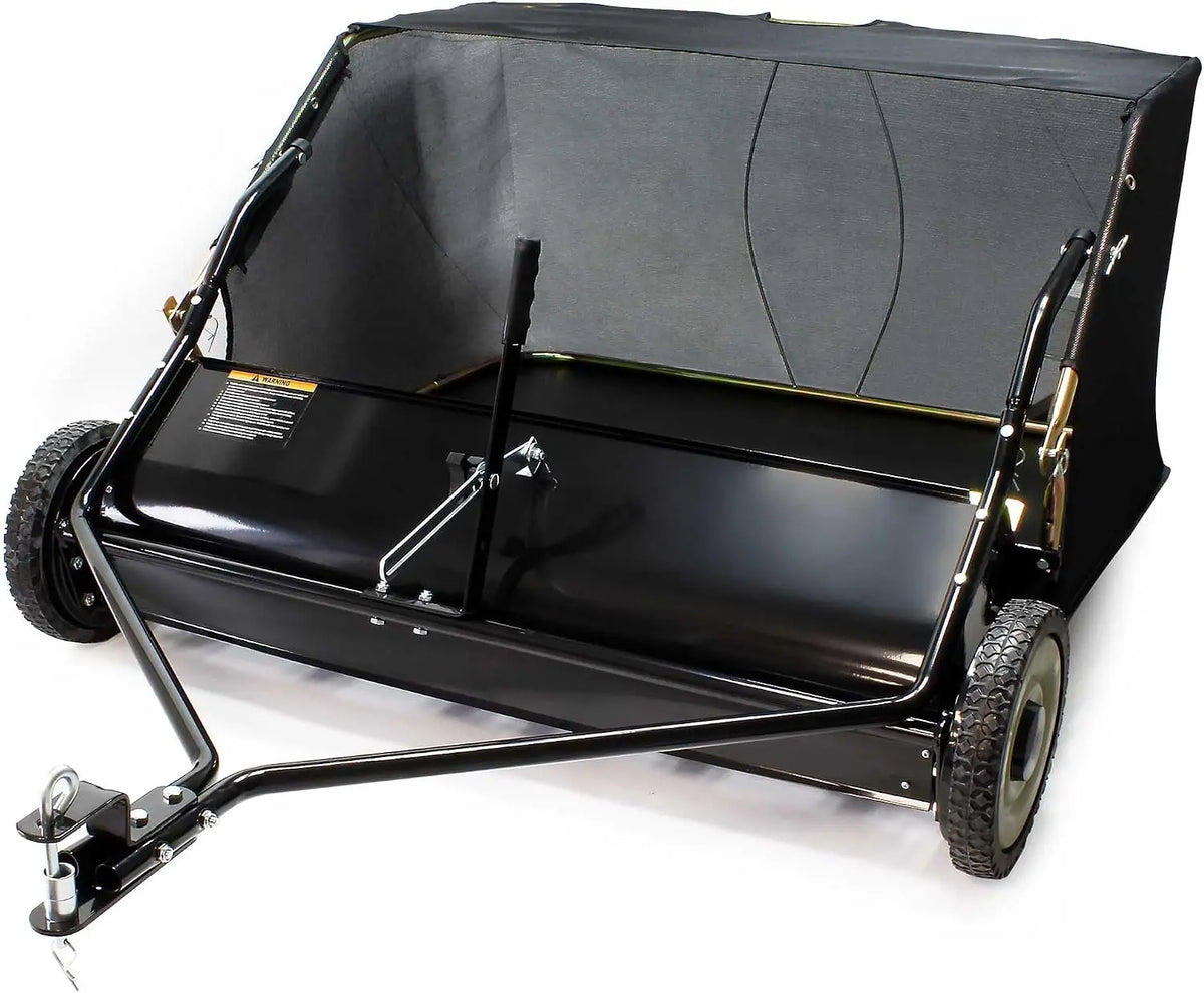 Recolector de hojas WilTec Barredora de césped 96 cm para segadora o Tractor jardín Barredora Hojas recogedor Arrastre siega, negro