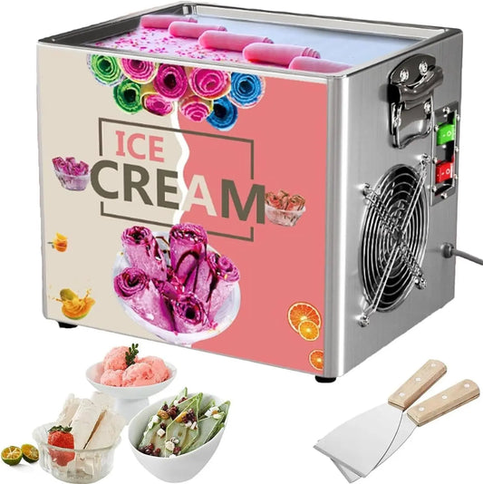 Heladera FJYAWEN Máquina Para Hacer Helado Enrollado Con Compresor De 330 W, 2 Espátulas Y Placa Refrigerante De 30 X 24 Cm; Enfriamiento Rápido