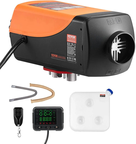 Calefactor diésel VEVOR Calentador de Aire Diésel CC 12-24 V 8 kW Consumo 0,18-0,37 L/h Calefacción Estacionaria 8-36°C Ajustable con Control, negro