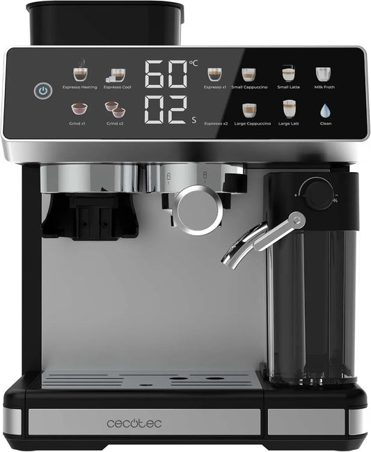 Cafetera Cecotec Express Barista Power Espresso 20 Barista Grind y Latte. 1350W, 20 Bares, Molinillo Cónico, 2.6L Depósito Agua, negro