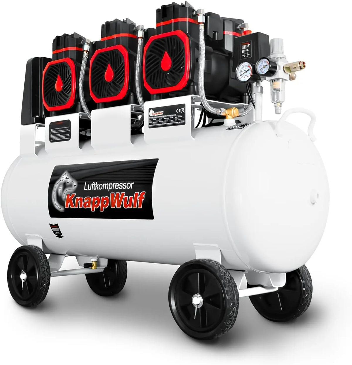 Compresor KnappWulf silencioso KnappWulf KW6100 10 bares caldera de 100L 230V 3300W sin aceite, blanco