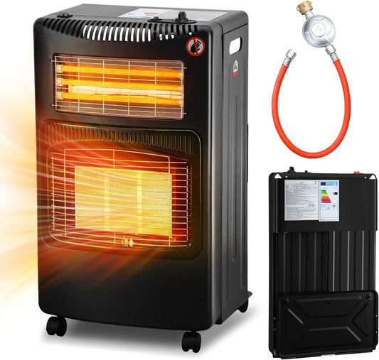 Calefactor Cecaylie de gas para interiores, calentador de gas eléctrico, calentador de infrarrojos, para botellas de gas de hasta 15 kg, negro