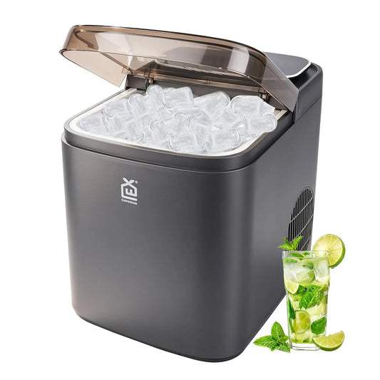 Máquina de hielo EXTRASTAR para Encimera, Producción de 12 kg/24 h, hielo listo en 6-12 min, 2 tamaños de cubos, panel digital, negro