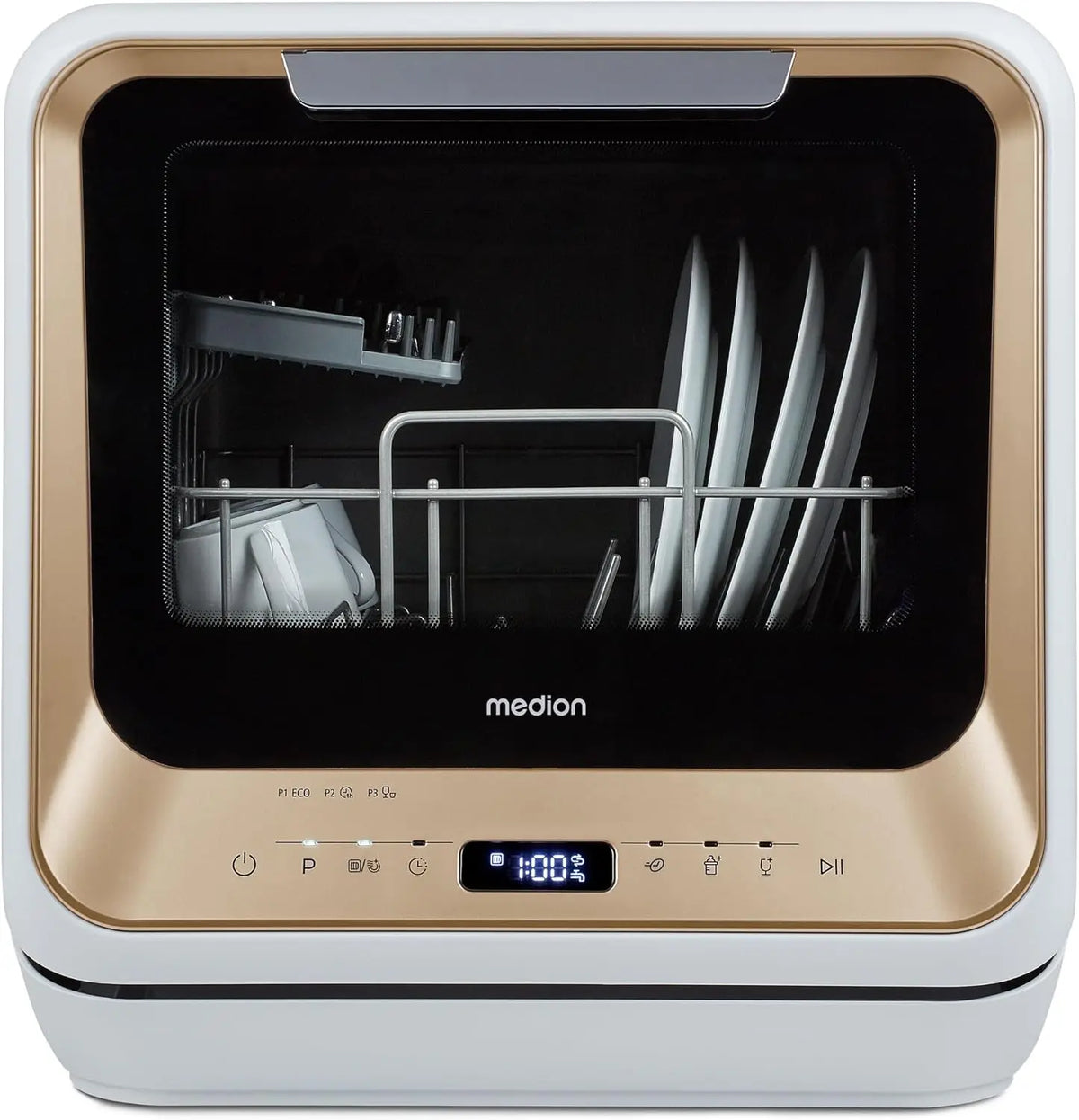 Biberón MEDION mini lavavajillas DWT20 (lavavajillas de sobremesa, lavavajillas, 2 cubiertos, funciona con/sin toma de agua, negro