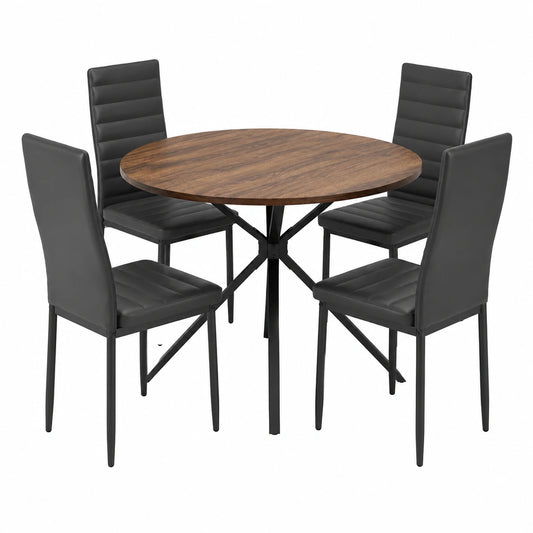 Set Tavolo Rotondo in Legno 100x76 cm con 4 Sedie Imbottite, Stile Moderno per Cucina e Soggiorno, Design Vintage