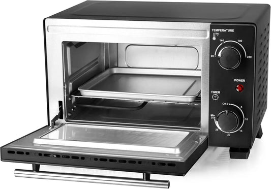 Horno Emerio MO-124451 - Mini horno (10 litros, 800 W, incluye bandeja de horno y parrilla, horno tostador, seleccionable 90° - 230 °C, negro