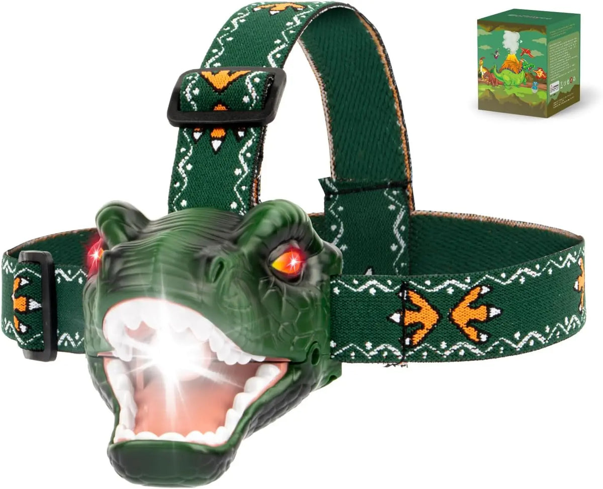 Gofimyee linterna frontal dinosaurio para niños, silencio y rugido, verde