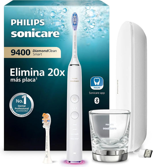 Cepillo de dientes eléctrico Philips Sonicare DiamondClean Smart 9400, cepillo dental eléctrico, con aplicación, sensor de presión, blanco