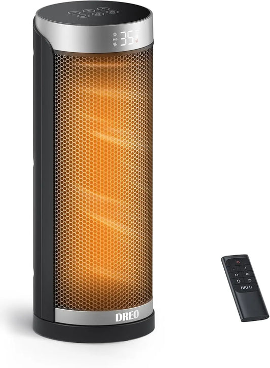 Calefactor DREO Eléctrico 2000W para Dormitorio, Estufa Portátil de 16 Pulgadas con Oscilación de 70°, 3 Modos y 3 Velocidades, naranja