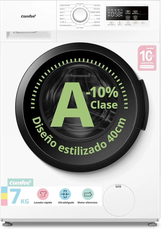 Lavadora Comfee ' Lavadora 7kg Ultradelgado 40cm Clase A-10% 1200RPM CFP01EW70W, negro