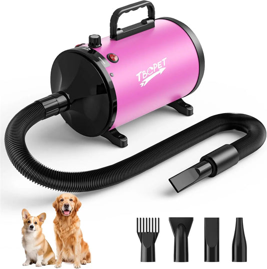 Secador de pelo TBC PET de perro de alta velocidad 5.2HP/3800W, temperatura ajustable continua, secador de pelo para perros, rosa