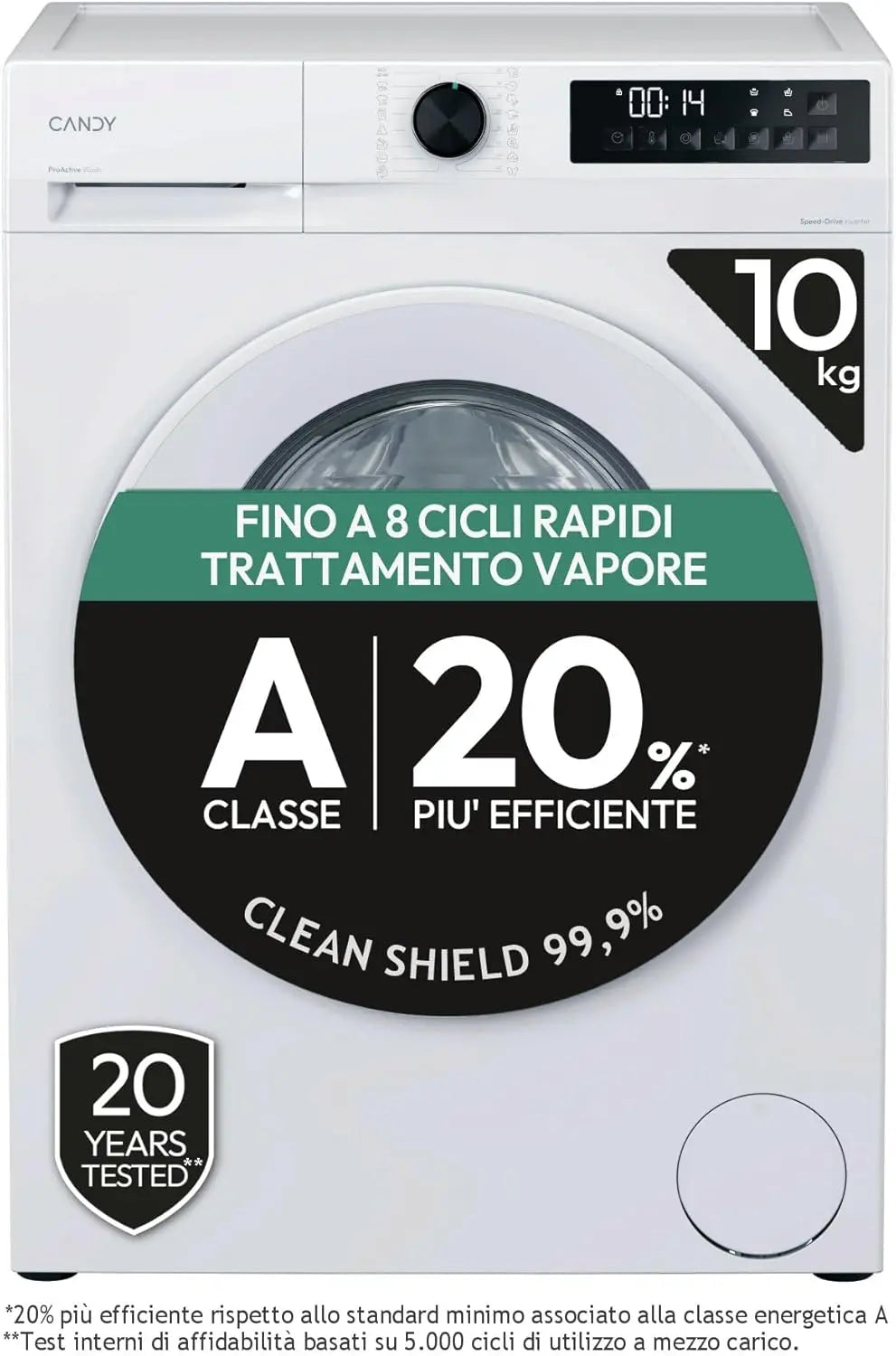 Candy ProWash 300 GD 4108-S, Cargador frontal, 10 kg, Clase A-20%, 1400 RPM, 16 programas, 8 ciclos rápidos, tratamiento de vapor, blanco