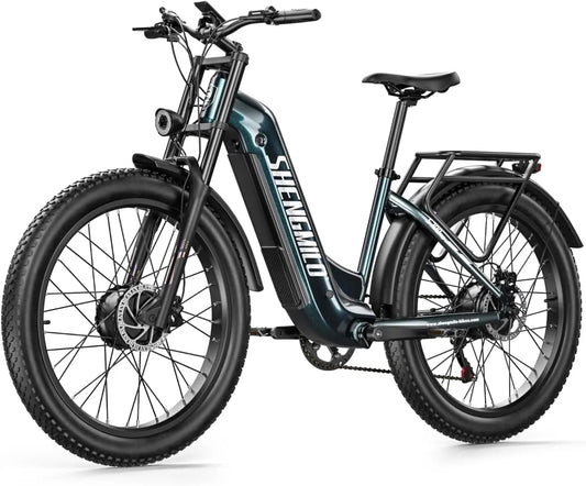 Bicicleta eléctrica Shengmilo S700 26 × 3,0 pulgadas, bicicleta eléctrica con dos motores, alcance máximo 70 km, negro