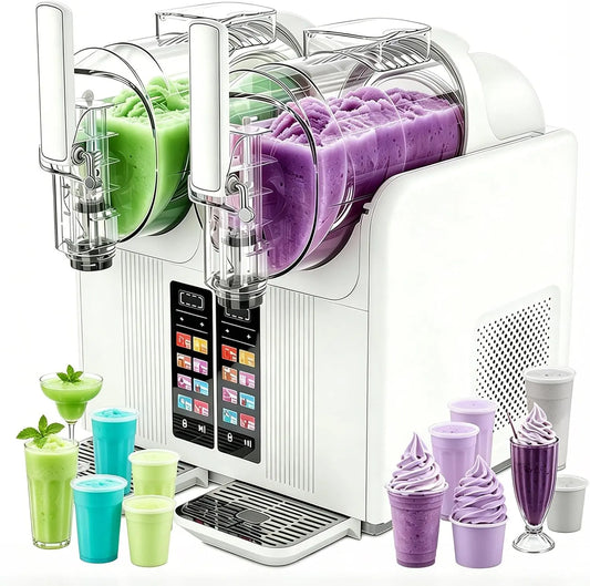 JIYINGHUI Máquina Para Granizados Y Helados 2 En 1, 7 Modos Preestablecidos, Doble Depósito, Para Margaritas, Frappés, Batidos Y Más, blanco