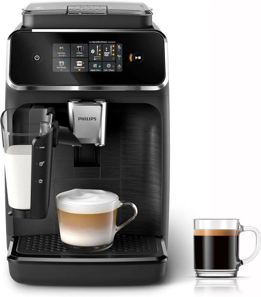 Cafetera Philips Serie 2300 Cafetera Superautomática - Sistema de leche LatteGo, 4 tipos de café, pantalla táctil a color, SilentBrew, negro