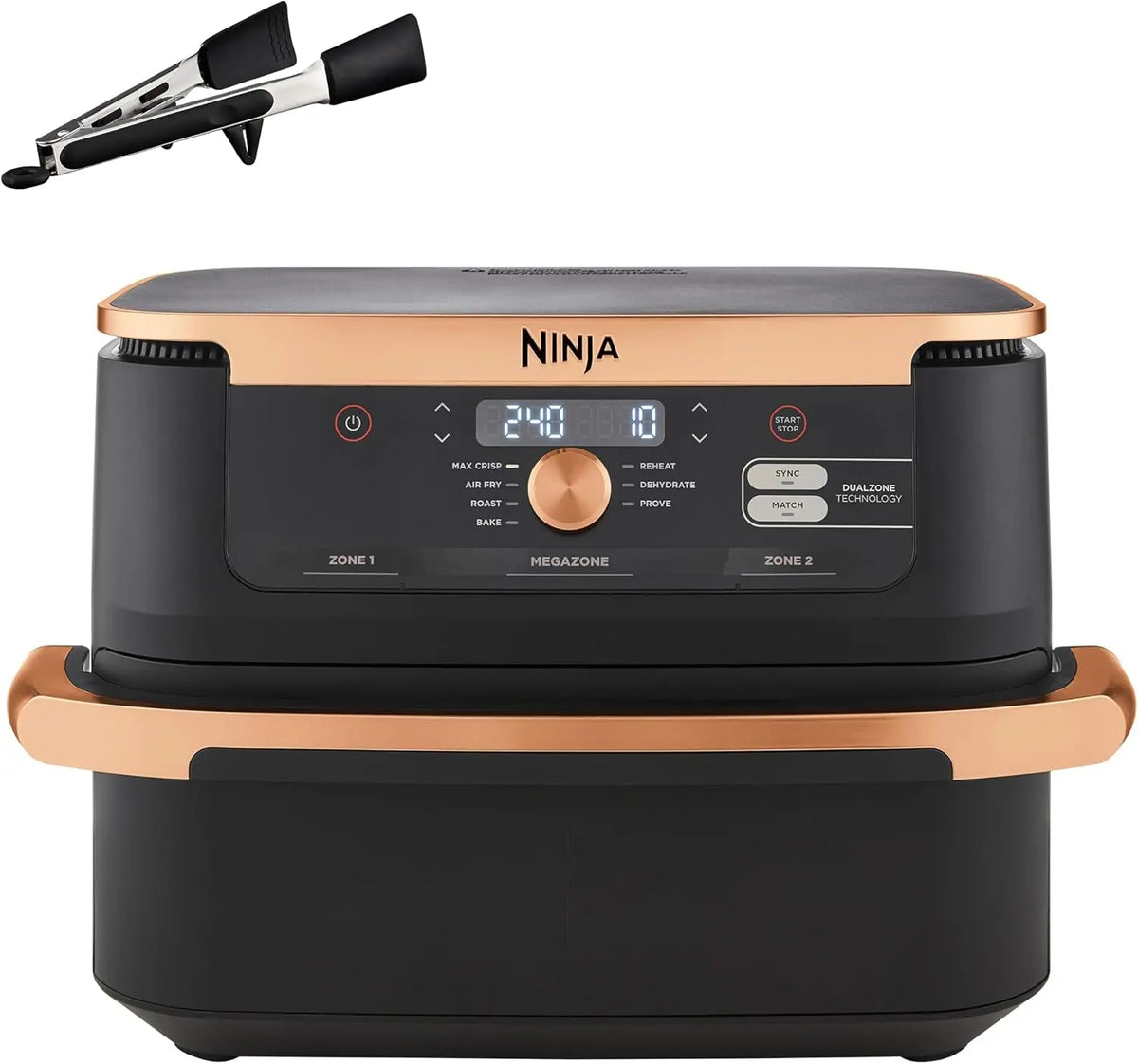 Freidora de aire Ninja Foodi FlexDrawer, Freidora de Aire Dual Zone, 10,4L, Negro/Cobre