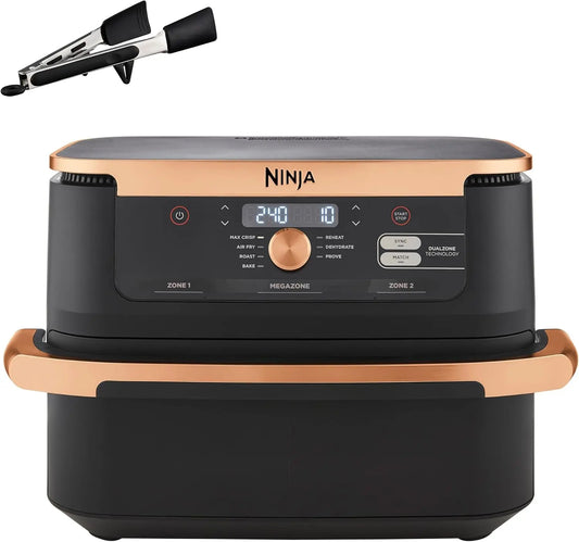 Freidora de aire Ninja Foodi FlexDrawer, Freidora de Aire Dual Zone, 10,4L, Negro/Cobre
