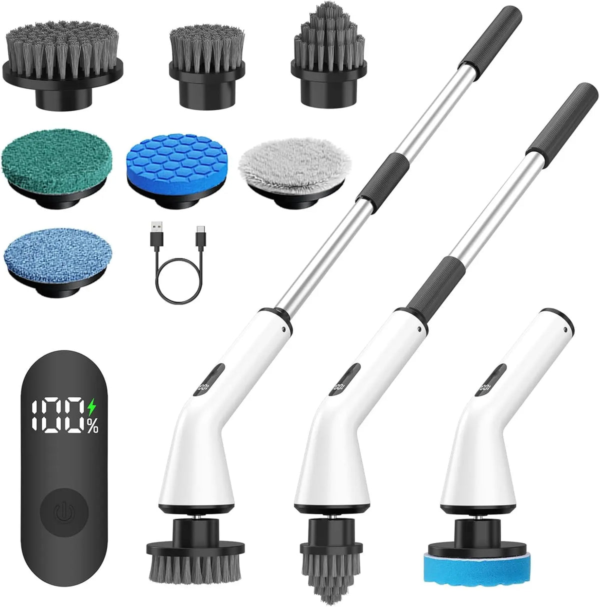 Cepillo de limpieza Oawenhe Limpiador giratorio eléctrico para baño, cepillo de limpieza eléctrico con 7 cabezales de cepillo reemplazables, negro