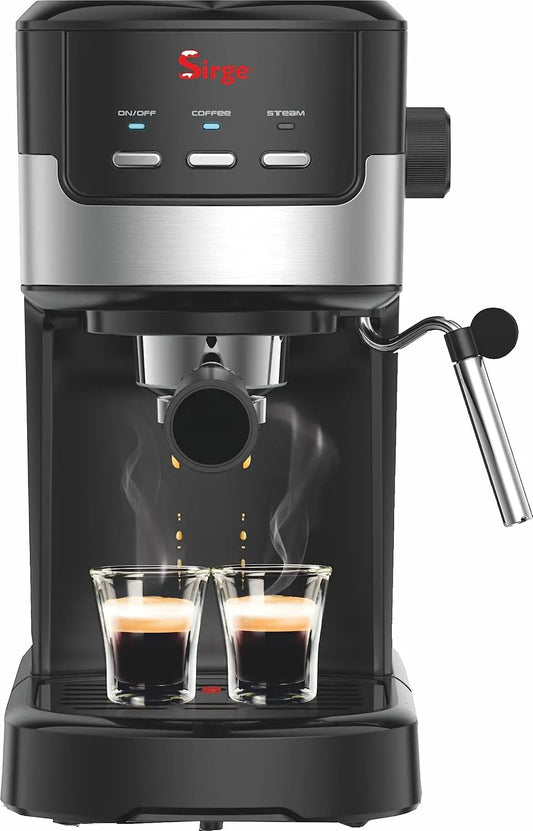 Cafetera Sirge CREMAEXPRESSO+ - Máquina de café espresso y capuchino con 2 filtros, 1100 W, 15 bar [BOMBA ], negro