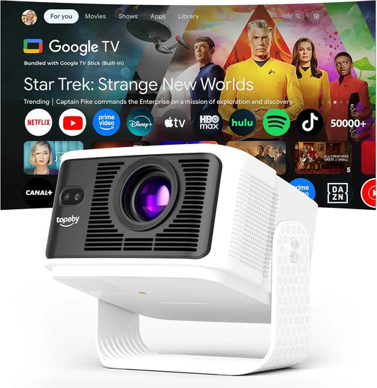 Proyector topeby 【Compatible con Google TV y 4K Support】700 ANSI Proyector Portátil, negro