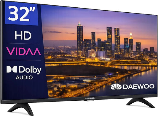 Televisor Daewoo 32VB56HV televisor inteligente 32 Pulgadas HD, HDR10, Dolby Audio, WiFi, HDMI, Diseño Sin Marcos (Frameless), negro