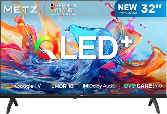 Televisor Metz TV 32 Pulgadas televisor inteligente, Televisor 32' QLED, HDR10, Dolby Audio, Chromecast Integrado, WiFi, Bluetooth 5.1, negro