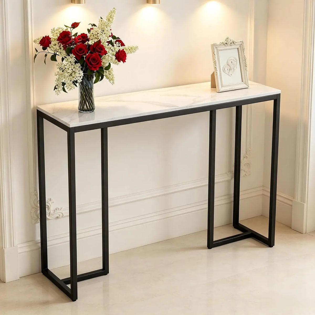 Mesa consola FATIVO Mesa de Consola Recibidor de Piedra Sinterizada, 100x30x78,5 cm, amarillo